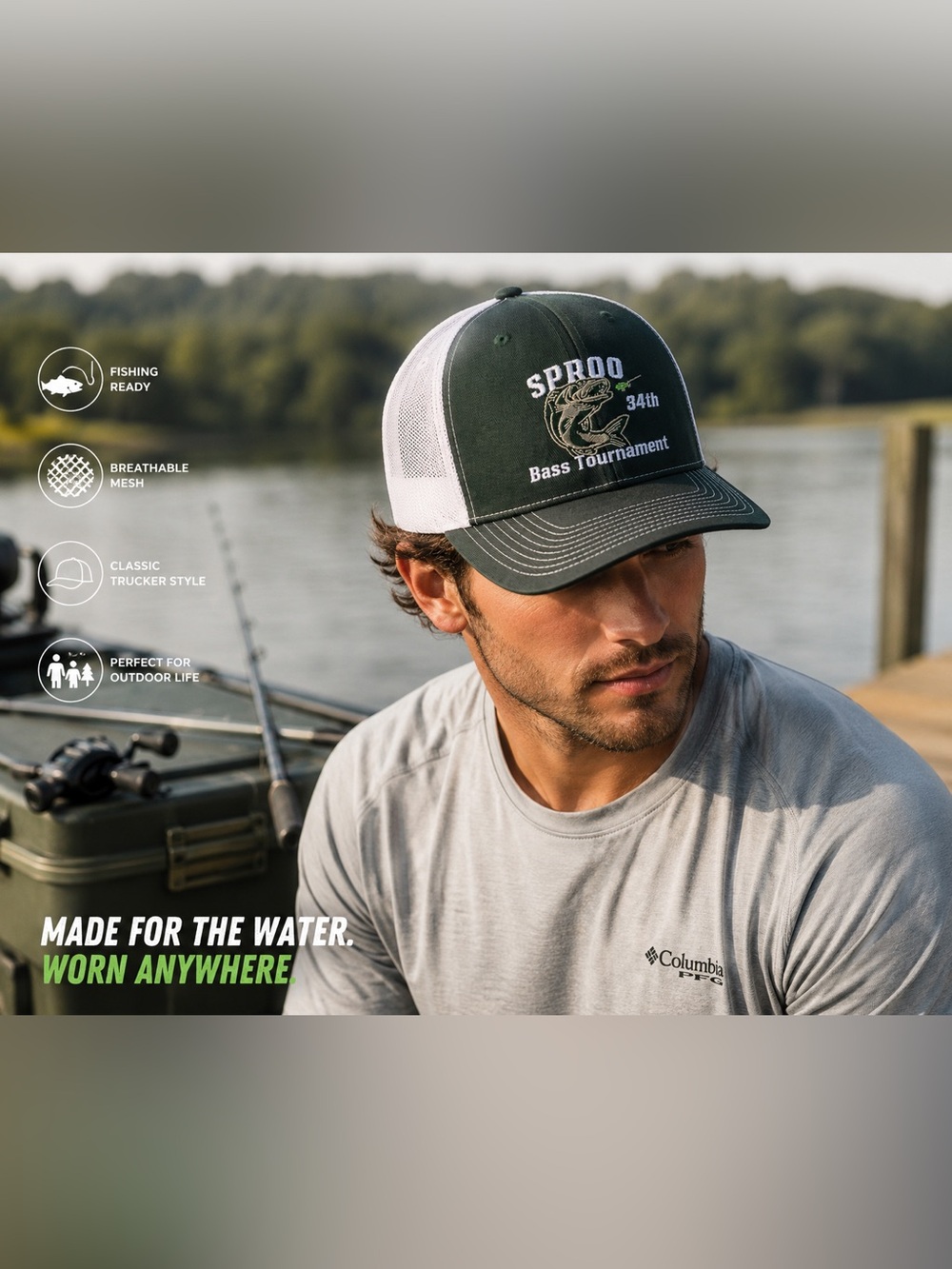 SPROO Green & White Trucker Hat - Bass Tournament